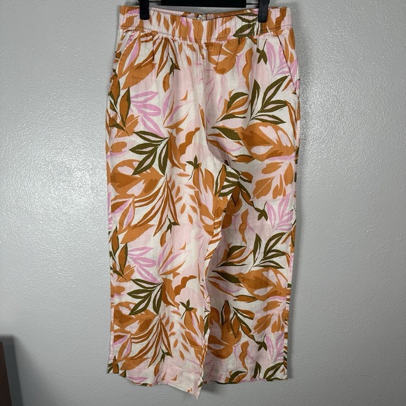 C&C California Pants - C&C California 100% Linen Floral‎ Tropical Wide Leg Pull On Pants Womens Large